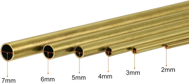 uxcell أنبوب نحاسي، 2 مم 3 مم 4 مم 5 مم 6 مم 7 مم OD × 0.5 مم سمك الجدار 200 مم طول أنبوب معدني، عبوة من 6 - Image 3